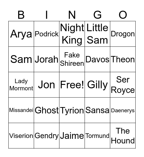 Culling of Winterfell Bingo Card