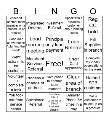 Milford Bingo Card