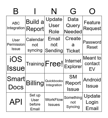 Support Bingo Card