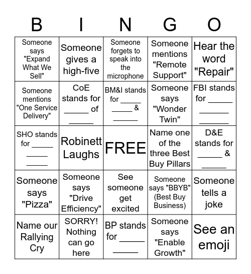 Town Hall BINGO Card