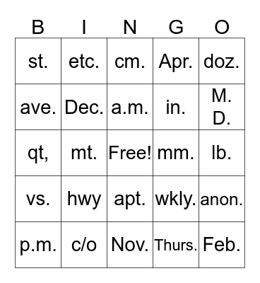 Untitled Bingo Card