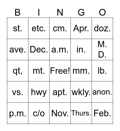 Untitled Bingo Card