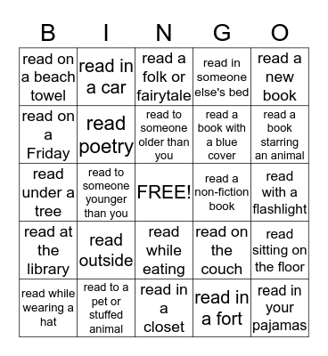 Summer Reading Bingo Card
