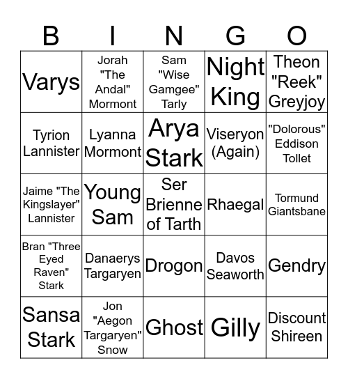Bingo of the Many Faced God Bingo Card