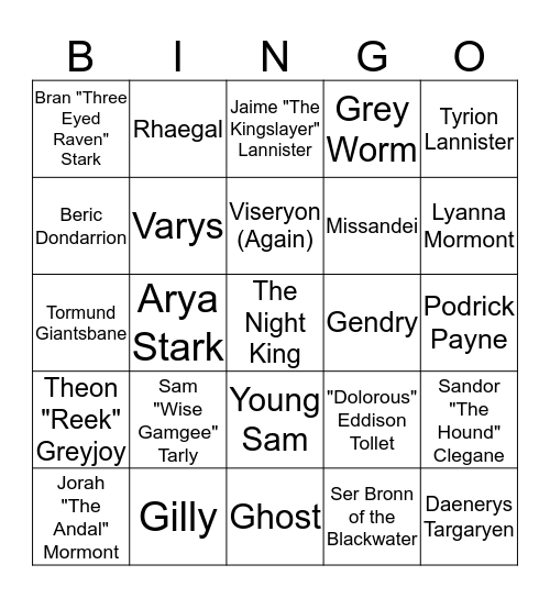 Bingo of the Many Faced God Bingo Card