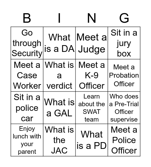 Judicial Bingo Card