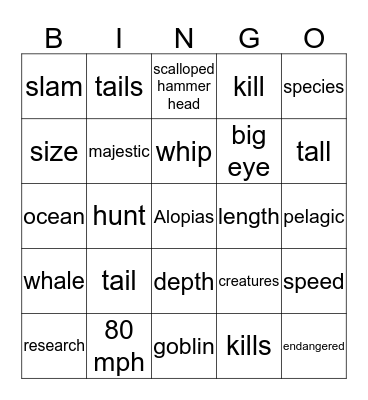thresher shark Bingo Card