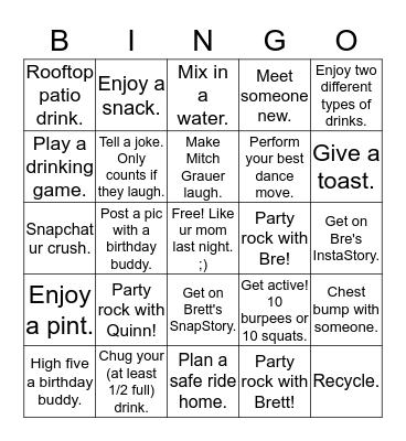 BrettBreQuinn Birthday Bash! Bingo Card
