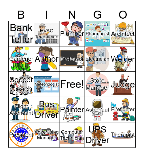 5th Grade Career Clusters Bingo Card