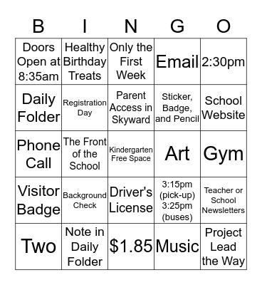 Kindergarten FAQs Bingo Card