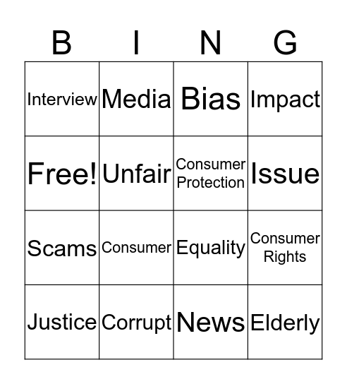 Justice For Consumers Bingo Card