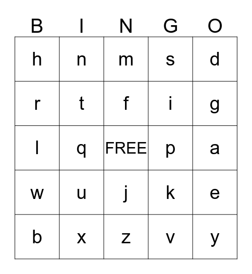 LOWER CASE Bingo Card