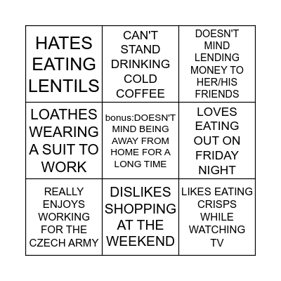 LIKES AND DISLIKES Bingo Card