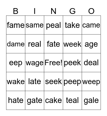 Star Words Bingo Card