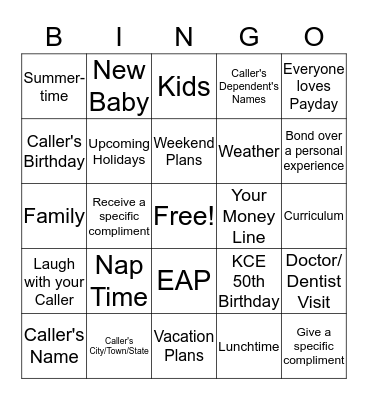 Connection Bingo Card