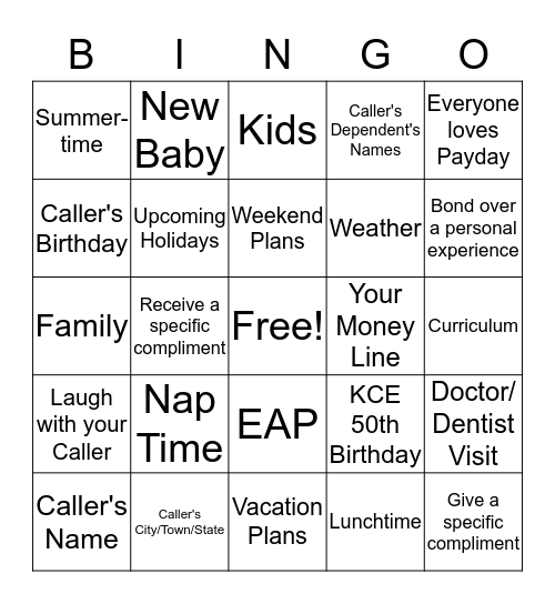 Connection Bingo Card