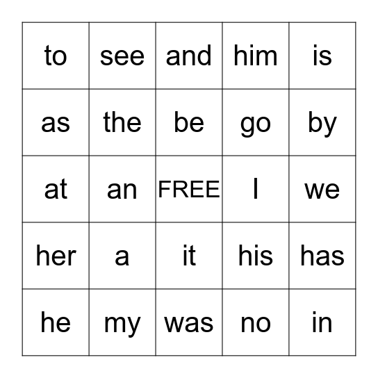SIGHT WORDS Bingo Card