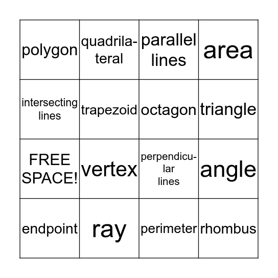 Geometry BINGO Card