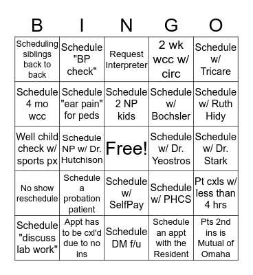 Call Center Bingo Card