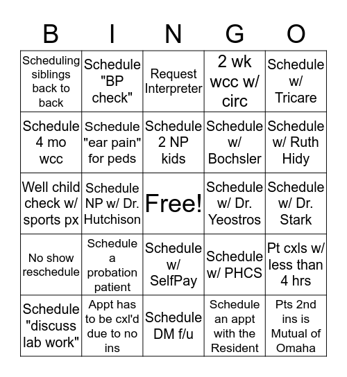 Call Center Bingo Card