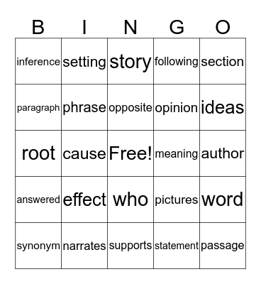 iReady Words Bingo Card