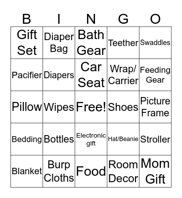 Jolea's Baby Shower Gift Bingo Card