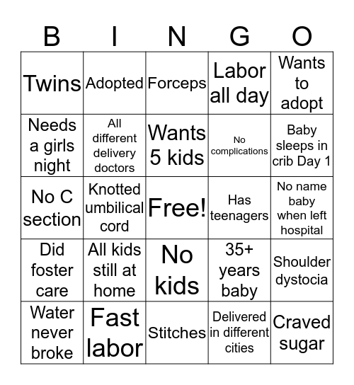 Baby Shower Bingo Card