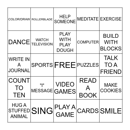 Coping Skills Bingo Card