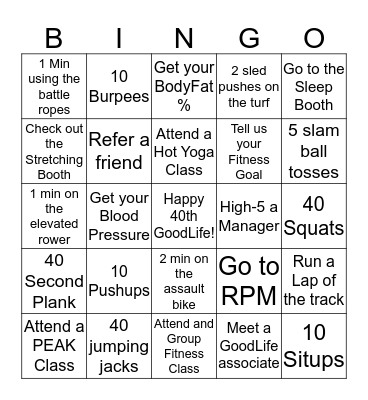 FITNESS BINGO Card