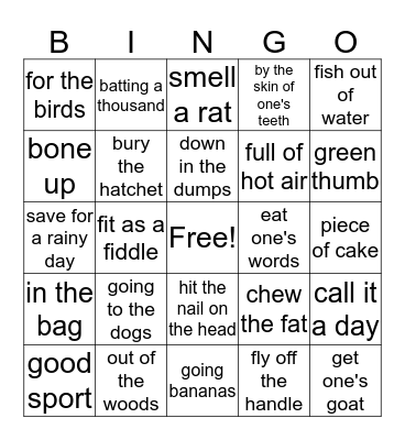 Idiom Bingo Card