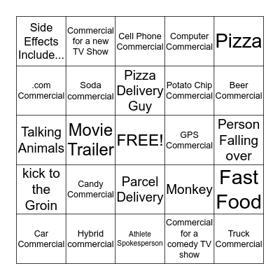 Super Bowl Commercial Bingo Card