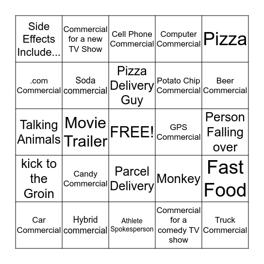 Super Bowl Commercial Bingo Card