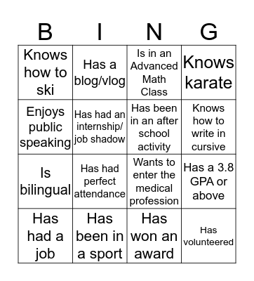 Hidden Skills Bingo Card