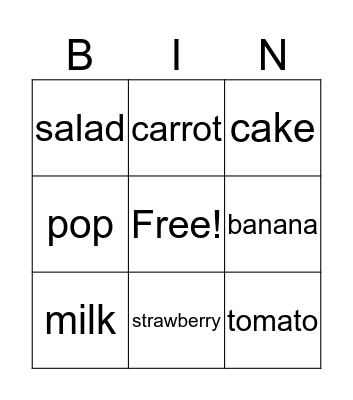 Food Bingo Card