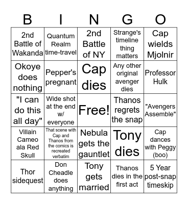 Endgame Bingo Card