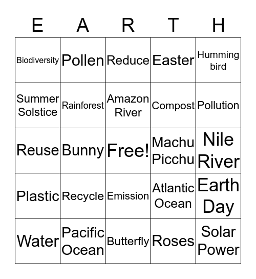 Spring/Earth Day Bingo Card