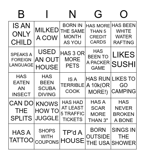 PEOPLE BINGO Card