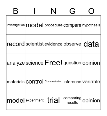 Science Skills Bingo Card