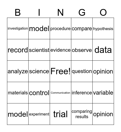 Science Skills Bingo Card