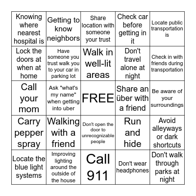 Safety Bingo Card