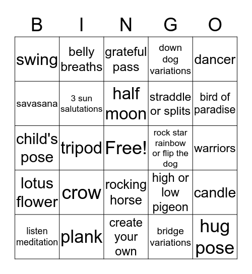 YOGA BINGO Card