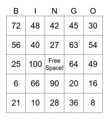 Multiplication Bingo! Bingo Card