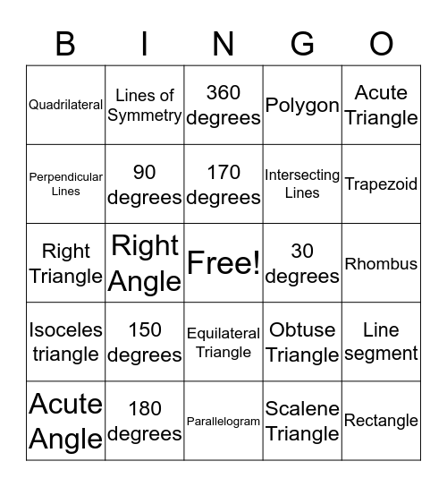 Geometry Bingo Card
