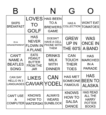 PEOPLE BINGO Card