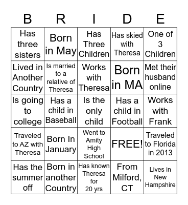 BRIDAL BINGO  Bingo Card