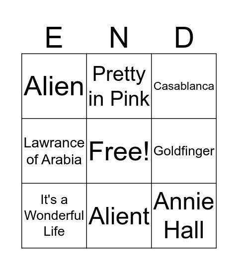 MOVIE BINGO! Bingo Card