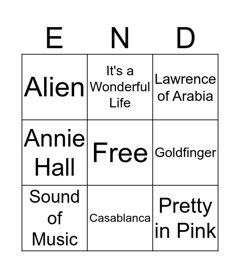 Movie BINGO! Bingo Card