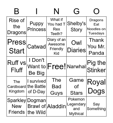 Scholastic book Fair 2019 Bingo Card