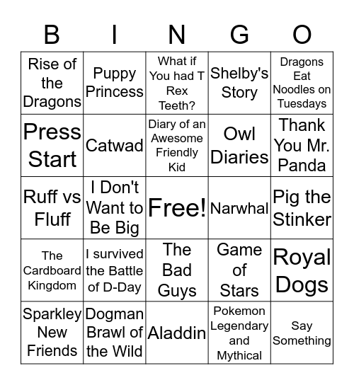 Scholastic book Fair 2019 Bingo Card