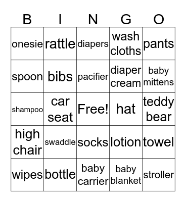 Sarah's Shower Bingo Card